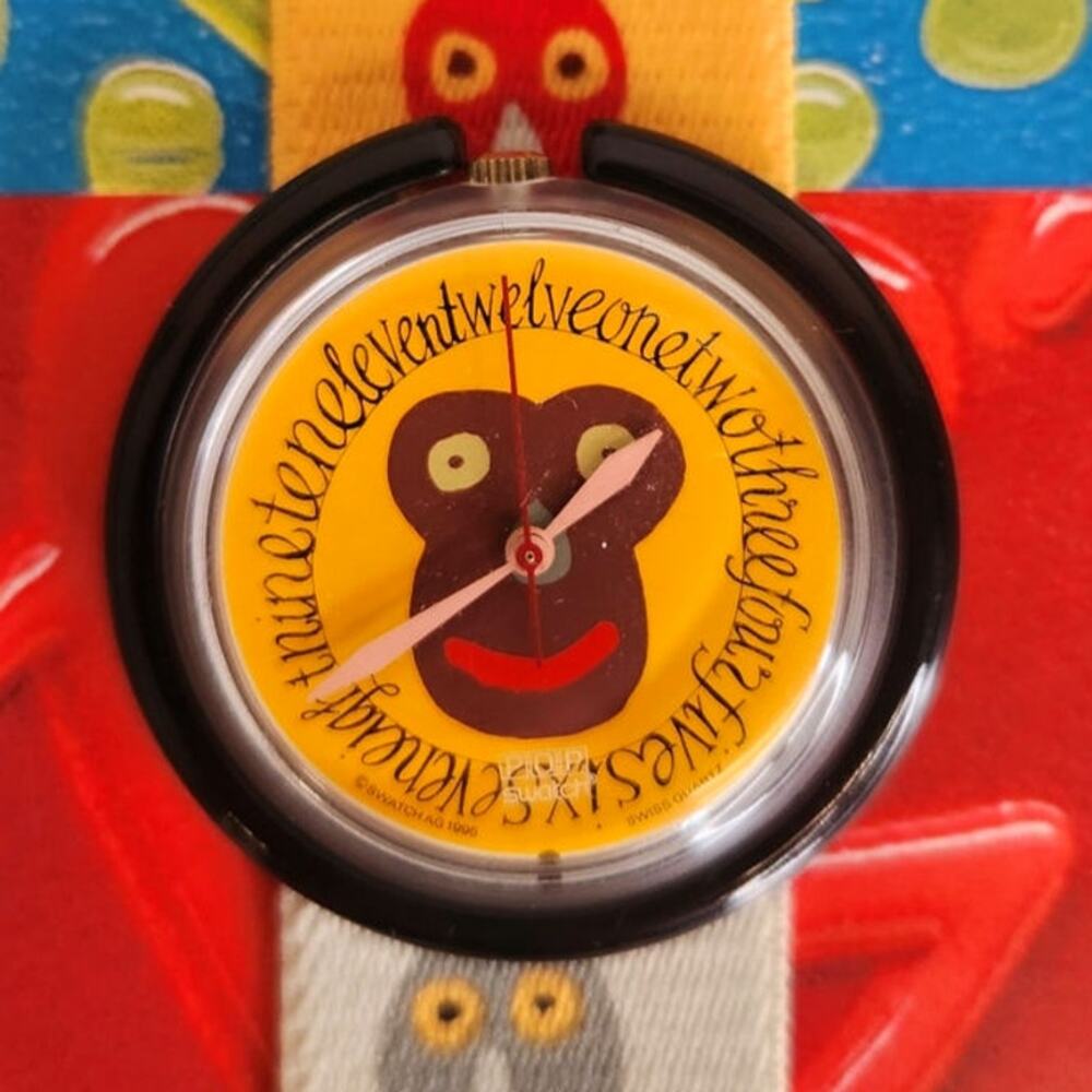 New RARE RETIRED VINTAGE Swatch Yellow Black Red Kids' Character Dog Dial Watch
